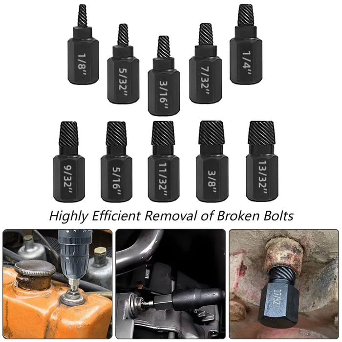 10Pcs Screw Extractor Kit Alloy Steel Damaged Screw Remover Metal