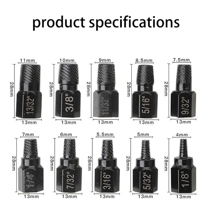 10Pcs Screw Extractor Kit Alloy Steel Damaged Screw Remover Metal