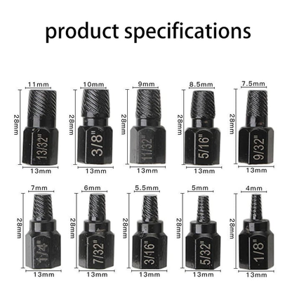10Pcs Screw Extractor Kit Alloy Steel Damaged Screw Remover Metal