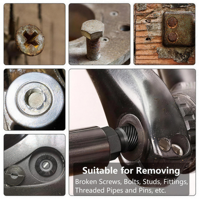 Bolt extractor set in use on rusted hardware